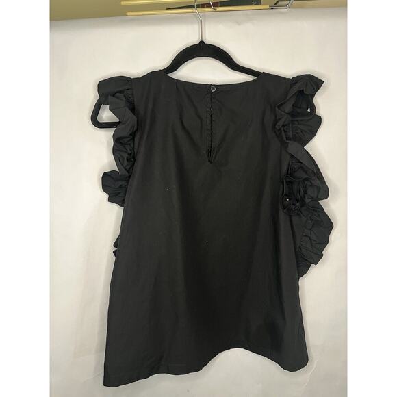 Black Ruffle Cotton Top Womens Medium Flutter Sleeves Romantic Cottagecore Fairy - Picture 10 of 15